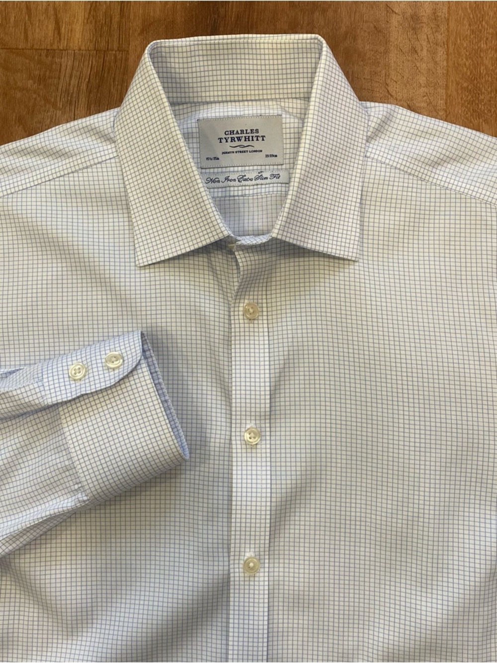 Charles Tyrwhitt Blue and White Micro-Check Dress Shirt Mens 15.5/35 Extra Slim